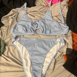 Light Blue Striped Bikini Set